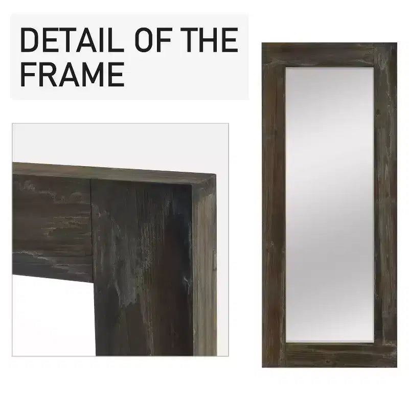 PexFix 24 in. W x 58 in. H Farmhouse Rectangular Solid Wood Framed Full Length Leaning Mirror in Brown