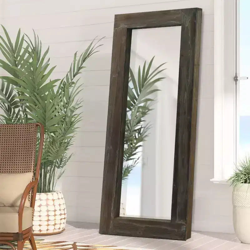 PexFix 24 in. W x 58 in. H Farmhouse Rectangular Solid Wood Framed Full Length Leaning Mirror in Brown
