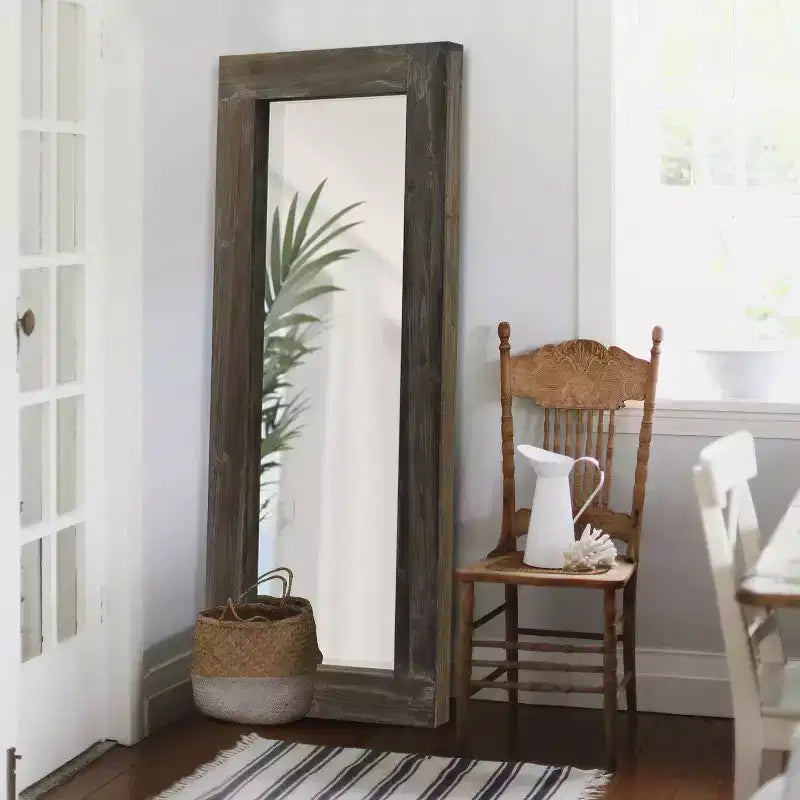 PexFix 24 in. W x 58 in. H Farmhouse Rectangular Solid Wood Framed Full Length Leaning Mirror in Brown