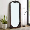 PexFix 21 in. W x 64 in. H Rustic Arched Solid Wood Framed DIY Carved Full Length Mirror in Charcoal