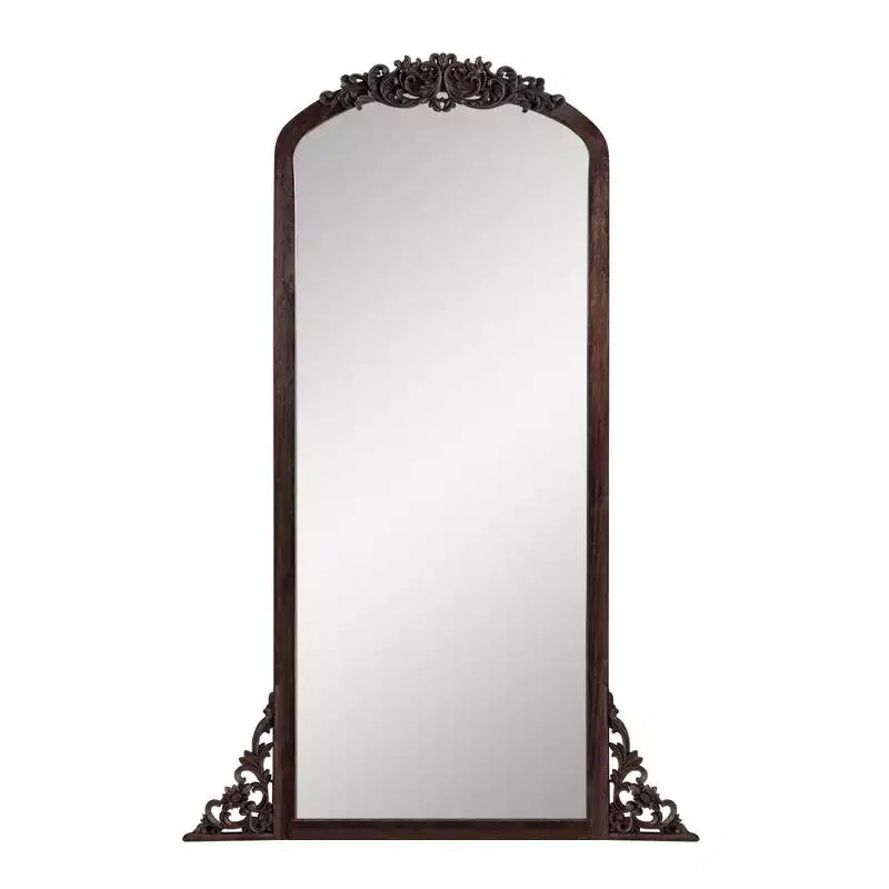 PexFix 21 in. W x 64 in. H Rustic Arched Solid Wood Framed DIY Carved Full Length Mirror in Charcoal