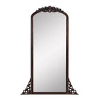 PexFix 21 in. W x 64 in. H Rustic Arched Solid Wood Framed DIY Carved Full Length Mirror in Charcoal