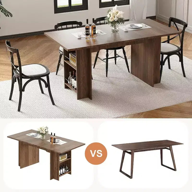 Table de salle à manger de ferme de 63 pouces, table de cuisine en bois avec rangement latéral, 4 à 6 places, pour salle à manger/bureau à domicile