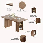 Table de salle à manger de ferme de 63 pouces, table de cuisine en bois avec rangement latéral, 4 à 6 places, pour salle à manger/bureau à domicile