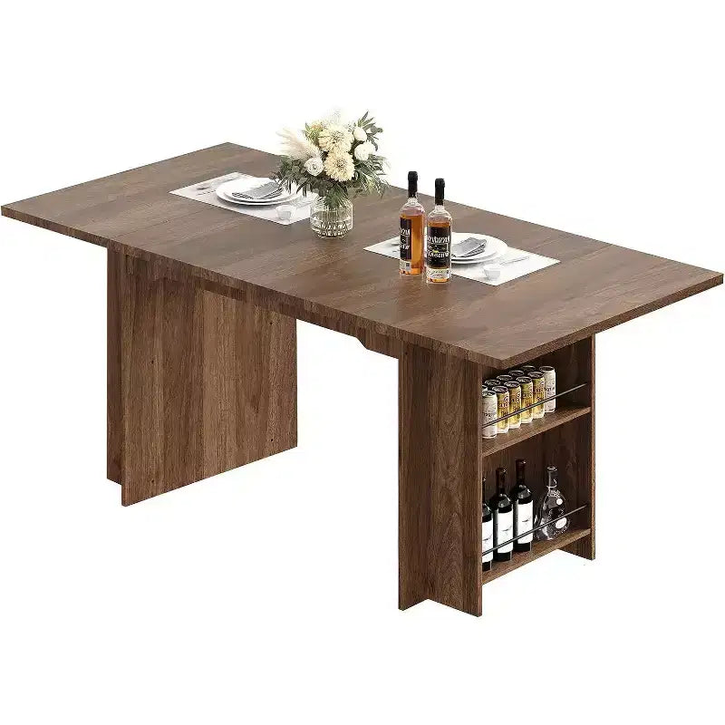 Table de salle à manger de ferme de 63 pouces, table de cuisine en bois avec rangement latéral, 4 à 6 places, pour salle à manger/bureau à domicile