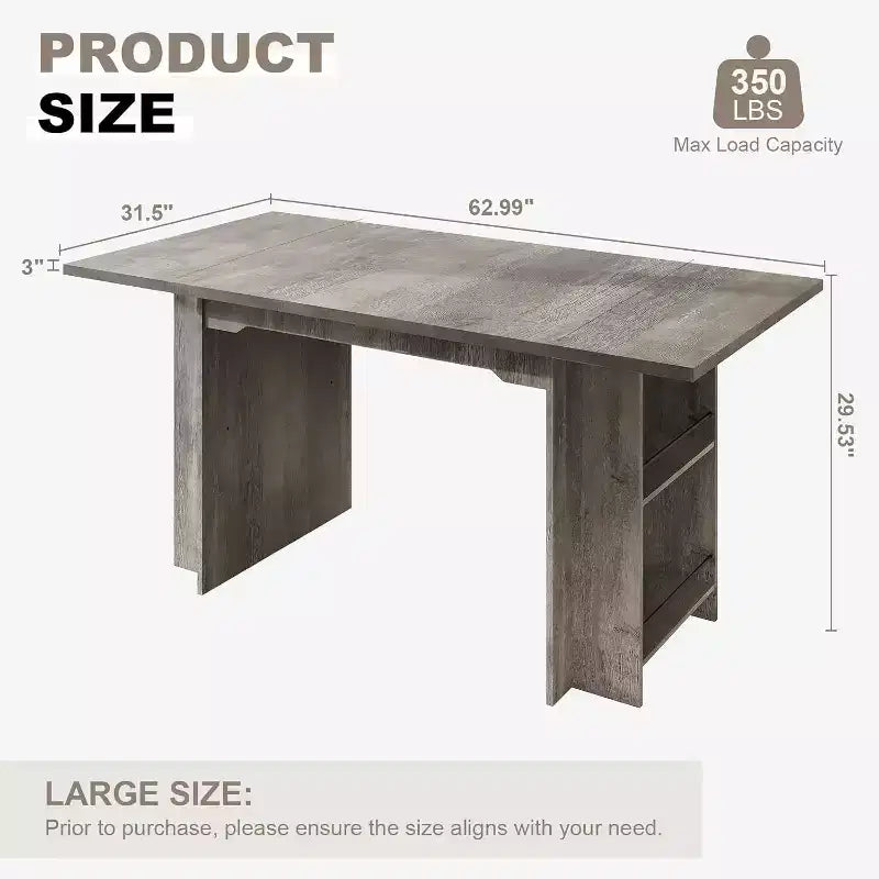 Table de salle à manger de ferme de 63 pouces, table de cuisine en bois avec rangement latéral, 4 à 6 places, pour salle à manger/bureau à domicile