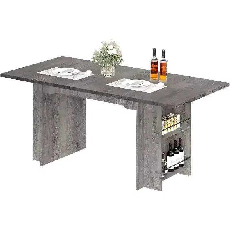 Table de salle à manger de ferme de 63 pouces, table de cuisine en bois avec rangement latéral, 4 à 6 places, pour salle à manger/bureau à domicile
