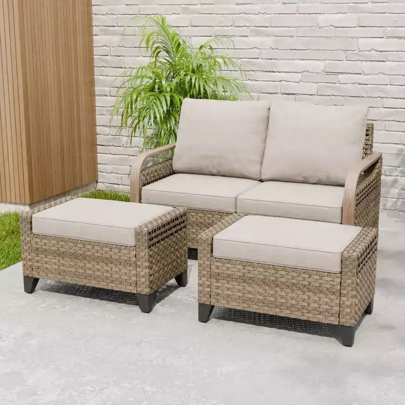 Outdoor Rattan Furniture Set Patio Seating Set Patio Loveseat with Ottoman