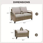 Outdoor Rattan Furniture Set Patio Seating Set Patio Loveseat with Ottoman