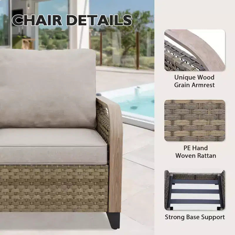 Outdoor Rattan Furniture Set Patio Seating Set Patio Loveseat with Ottoman