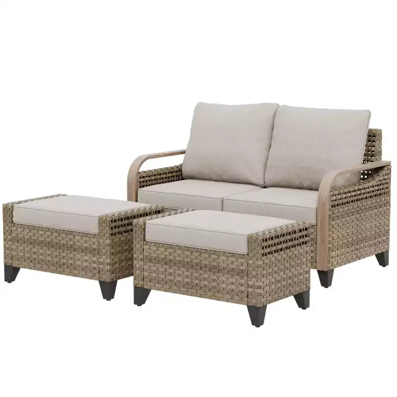 Outdoor Rattan Furniture Set Patio Seating Set Patio Loveseat with Ottoman