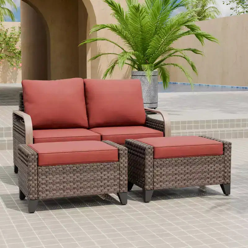 Outdoor Rattan Furniture Set Patio Seating Set Patio Loveseat with Ottoman