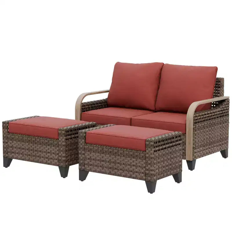 Outdoor Rattan Furniture Set Patio Seating Set Patio Loveseat with Ottoman