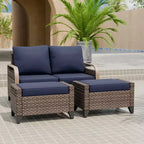 Outdoor Rattan Furniture Set Patio Seating Set Patio Loveseat with Ottoman