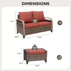 Outdoor Rattan Furniture Set Patio Seating Set Patio Loveseat with Ottoman