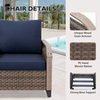 Outdoor Rattan Furniture Set Patio Seating Set Patio Loveseat with Ottoman