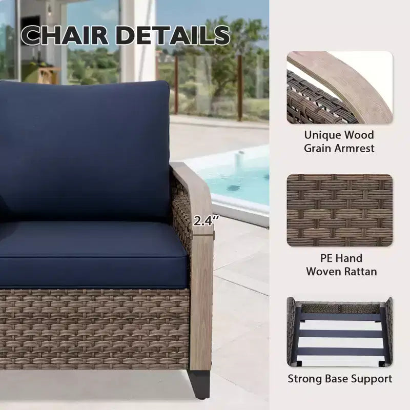 Outdoor Rattan Furniture Set Patio Seating Set Patio Loveseat with Ottoman