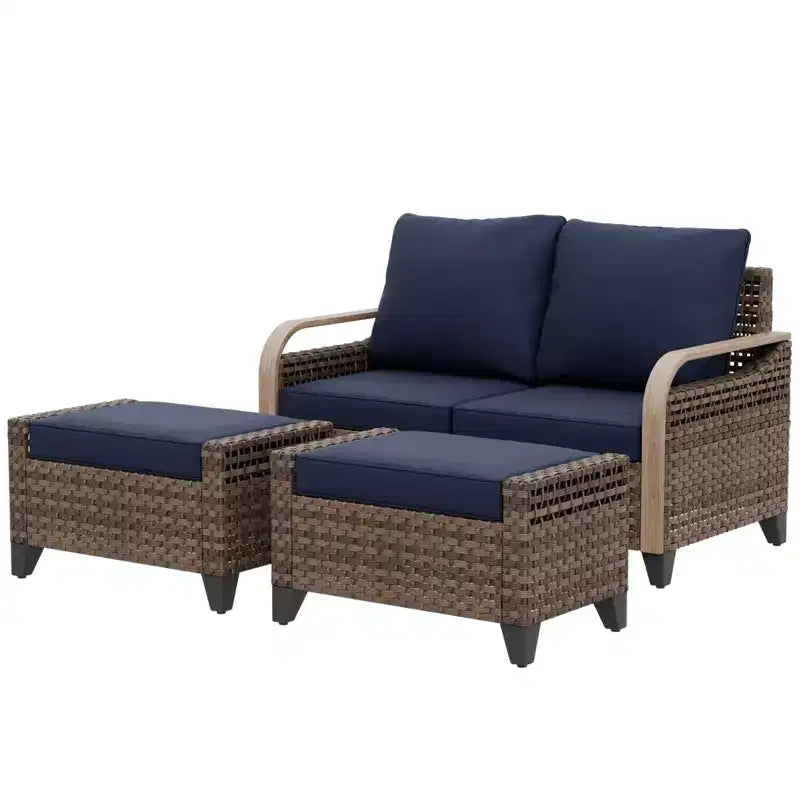 Outdoor Rattan Furniture Set Patio Seating Set Patio Loveseat with Ottoman