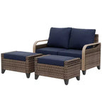 Outdoor Rattan Furniture Set Patio Seating Set Patio Loveseat with Ottoman