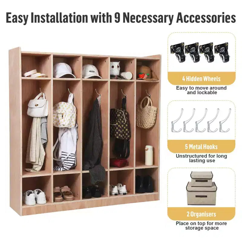 5-Section School Storage Locker Cabinet,Classroom Cubbies for Storage, Toddler Size Wood Lockers for Kindergarten, Home, School