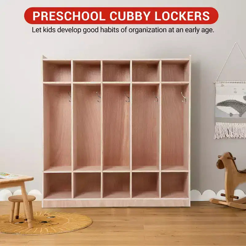 5-Section School Storage Locker Cabinet,Classroom Cubbies for Storage, Toddler Size Wood Lockers for Kindergarten, Home, School