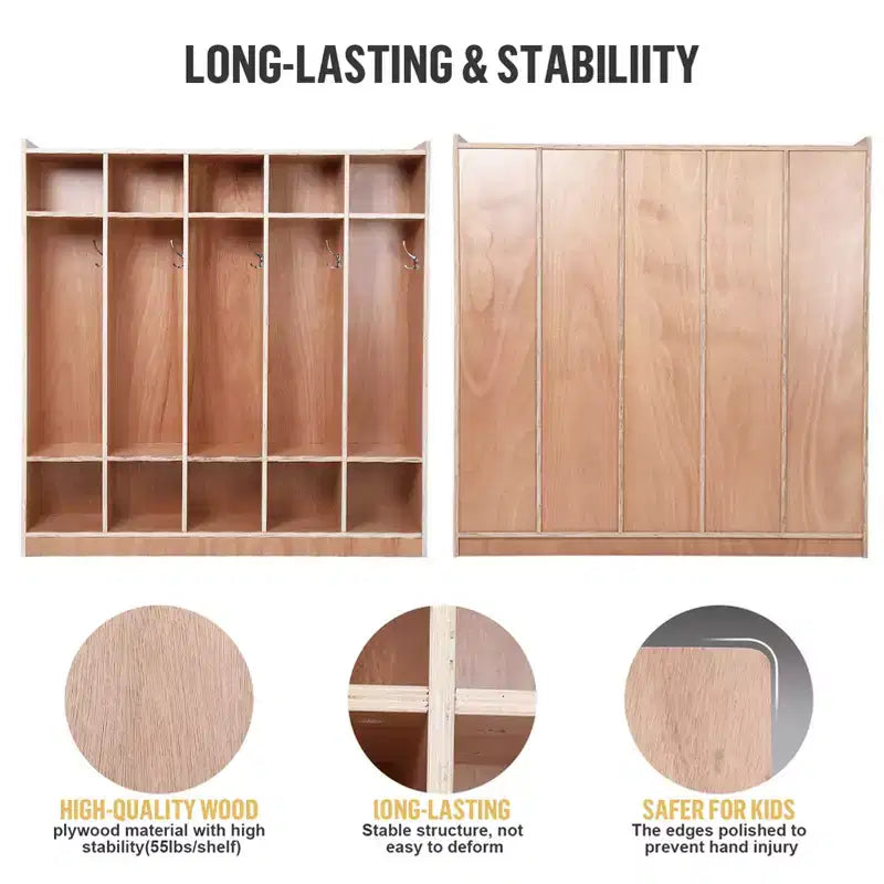 5-Section School Storage Locker Cabinet,Classroom Cubbies for Storage, Toddler Size Wood Lockers for Kindergarten, Home, School