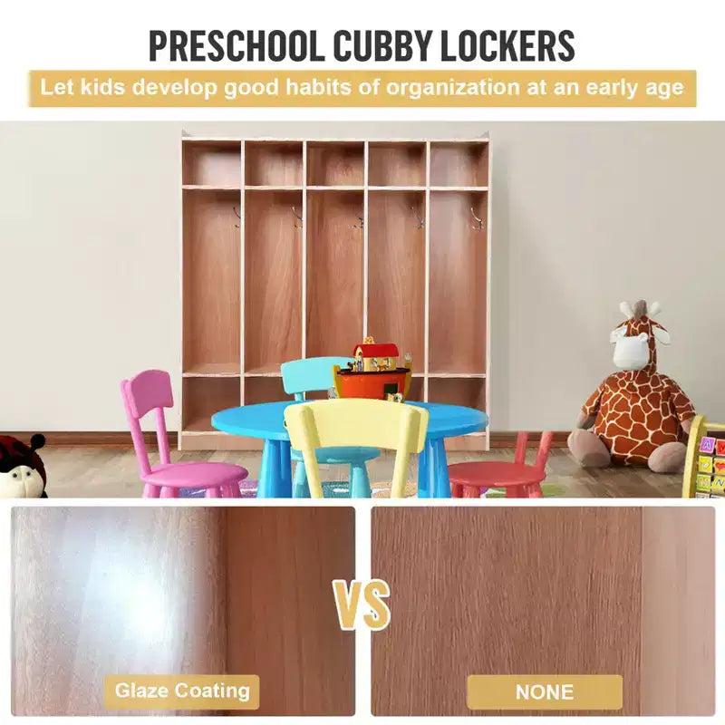5-Section School Storage Locker Cabinet,Classroom Cubbies for Storage, Toddler Size Wood Lockers for Kindergarten, Home, School