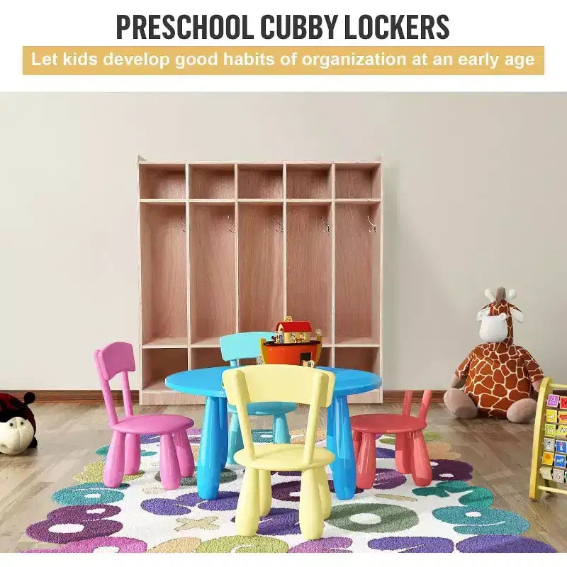 5-Section School Storage Locker Cabinet,Classroom Cubbies for Storage, Toddler Size Wood Lockers for Kindergarten, Home, School