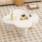 Okak Modern Coffee Table Set of 2, Sculptural Roman Column Base & Glass Top Side End Table, Irregular Center Table for Living Room