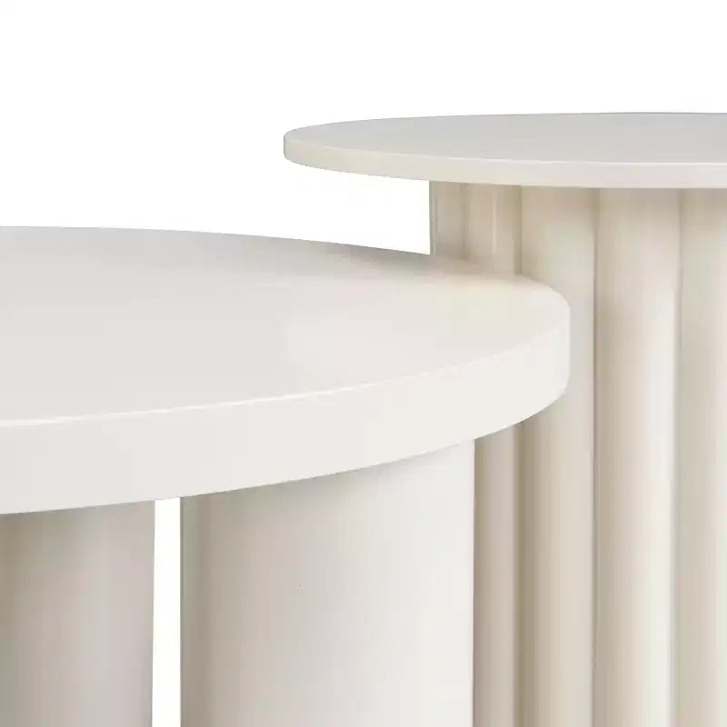 Okak Modern Coffee Table Set of 2, Sculptural Roman Column Base & Glass Top Side End Table, Irregular Center Table for Living Room