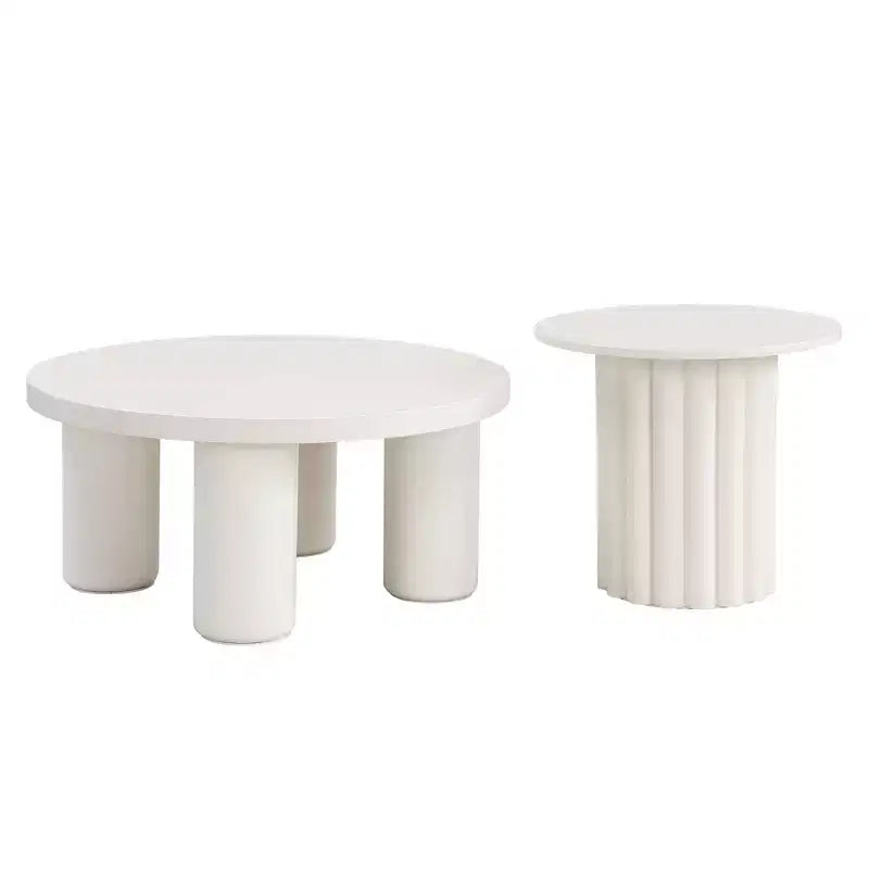 Okak Modern Coffee Table Set of 2, Sculptural Roman Column Base & Glass Top Side End Table, Irregular Center Table for Living Room
