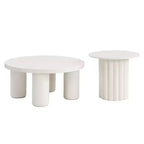 Okak Modern Coffee Table Set of 2, Sculptural Roman Column Base & Glass Top Side End Table, Irregular Center Table for Living Room