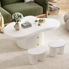 Okak Set of 3 Modern Cloud Coffee Tables, Irregular Shape Center Table with 2 Drawers & 2 Small Stools, Coordinated Living Room Duo