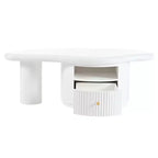 Okak – Ensemble de 3 tables basses modernes Nuage, Table centrale de forme irrégulière avec 2 tiroirs et 2 petits tabourets, Duo de salon coordonné