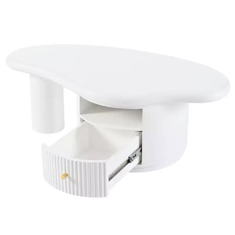 Okak – Ensemble de 3 tables basses modernes Nuage, Table centrale de forme irrégulière avec 2 tiroirs et 2 petits tabourets, Duo de salon coordonné