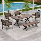 EAGLE PEAK Sienna Bay 6PCS Patio Wicker Dining Set w/ Soft Cushions Umbrella Hole