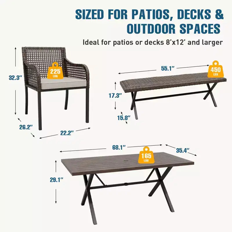 EAGLE PEAK Sienna Bay 6PCS Patio Wicker Dining Set w/ Soft Cushions Umbrella Hole