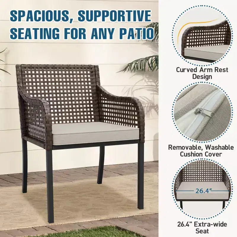EAGLE PEAK Sienna Bay 6PCS Patio Wicker Dining Set w/ Soft Cushions Umbrella Hole