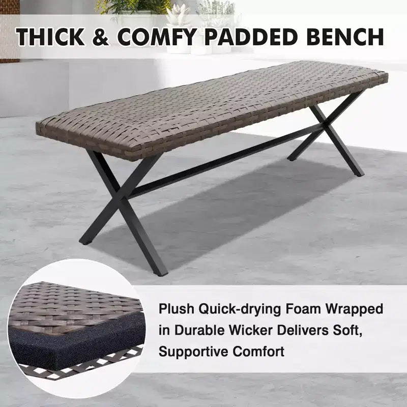 EAGLE PEAK Sienna Bay 6PCS Patio Wicker Dining Set w/ Soft Cushions Umbrella Hole