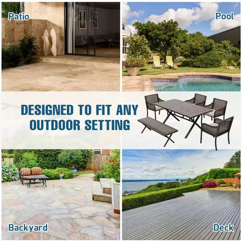 EAGLE PEAK Sienna Bay 6PCS Patio Wicker Dining Set w/ Soft Cushions Umbrella Hole