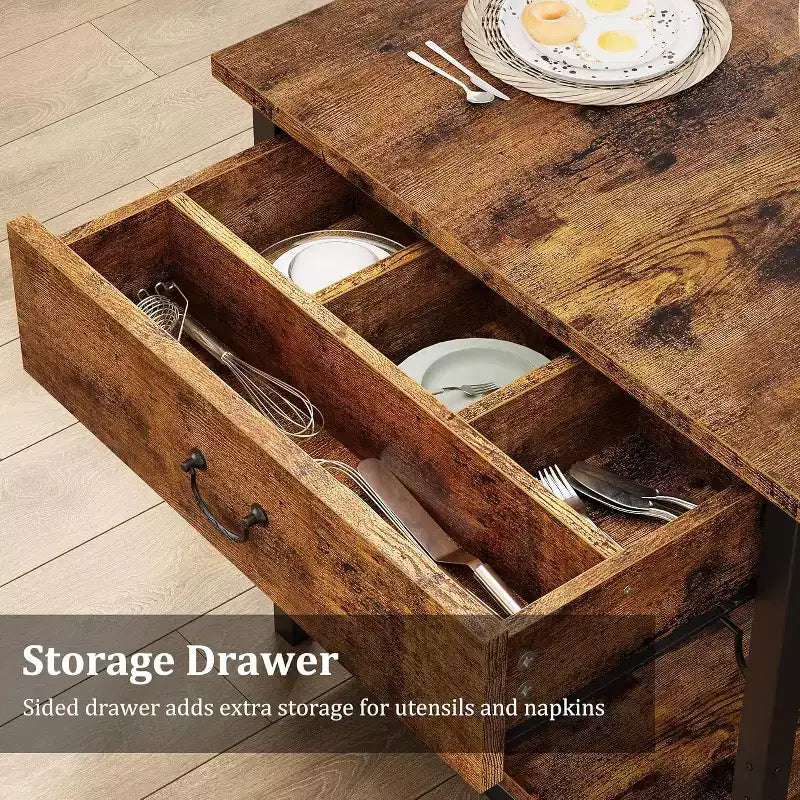 Dining Table Set with Storage Drawers and Wine Rack, Upholstered Bench Seating, Stylish Kitchen and Dining Room Furniture for Family Meals