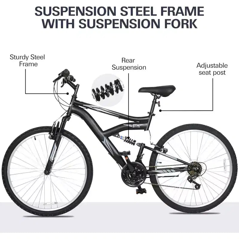hykolity Mountain Bike 26 inch Sport Bicycle 18 Speed Mtb Cycling for Adult Men Women Age 14+ Outdoor Sport Bikes Black Dual Full Suspension Bicycle