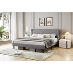 Upholstered King Bed Frame, Velvet Platform Bed with Wingback Headboard, Wood Slats Support, No Box Spring Needed, Light Grey