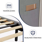Upholstered King Bed Frame, Velvet Platform Bed with Wingback Headboard, Wood Slats Support, No Box Spring Needed, Light Grey
