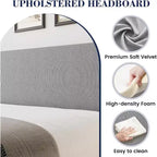 Upholstered King Bed Frame, Velvet Platform Bed with Wingback Headboard, Wood Slats Support, No Box Spring Needed, Light Grey