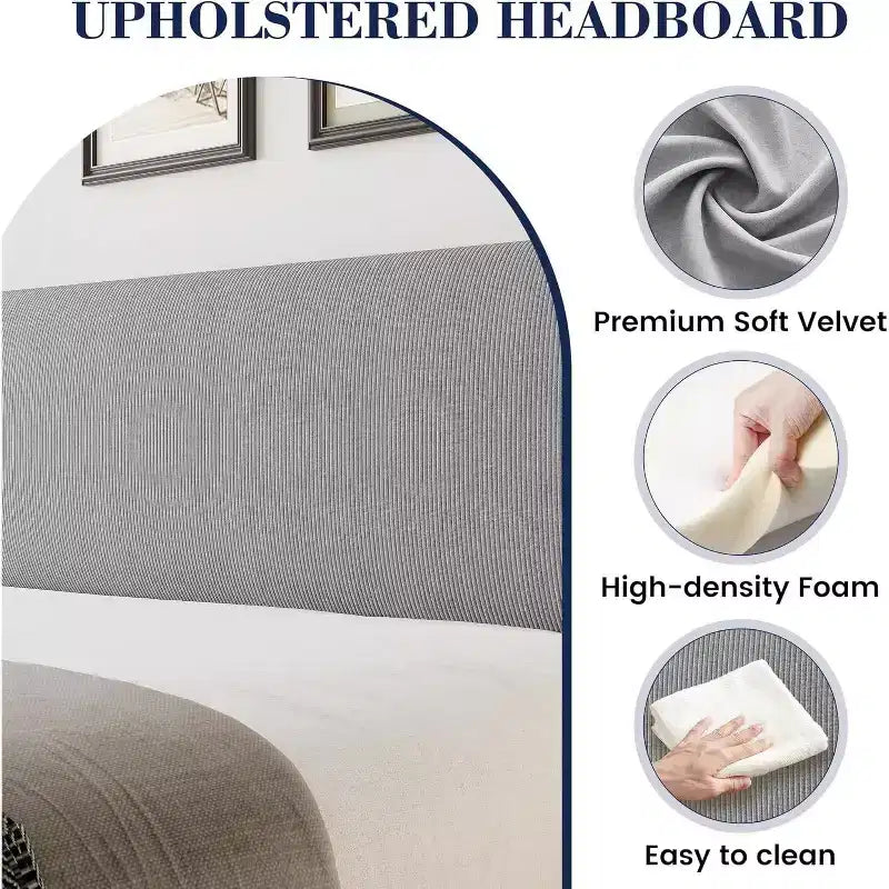 Upholstered King Bed Frame, Velvet Platform Bed with Wingback Headboard, Wood Slats Support, No Box Spring Needed, Light Grey