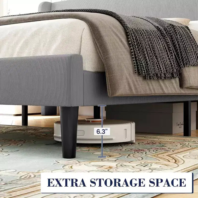 Upholstered King Bed Frame, Velvet Platform Bed with Wingback Headboard, Wood Slats Support, No Box Spring Needed, Light Grey