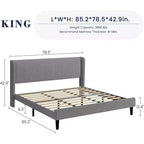 Upholstered King Bed Frame, Velvet Platform Bed with Wingback Headboard, Wood Slats Support, No Box Spring Needed, Light Grey