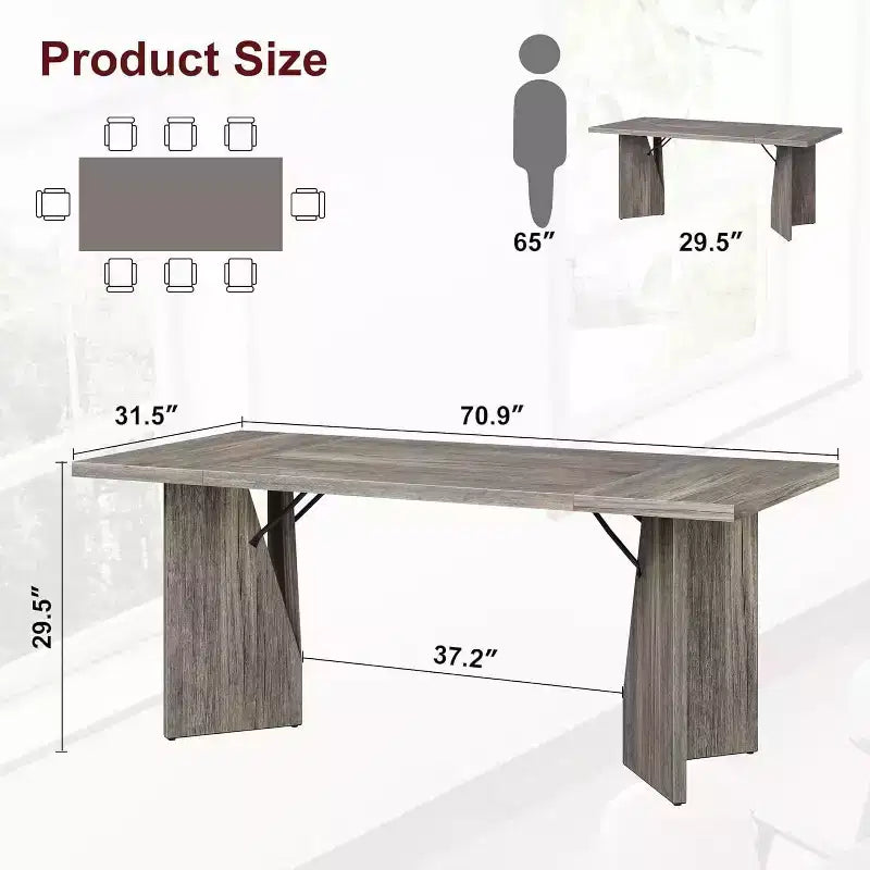Table de salle à manger de ferme de 180 cm pour 6 personnes, table de cuisine rectangulaire en bois épais avec cadre durable, idéale pour la salle à manger, la cuisine, le bureau