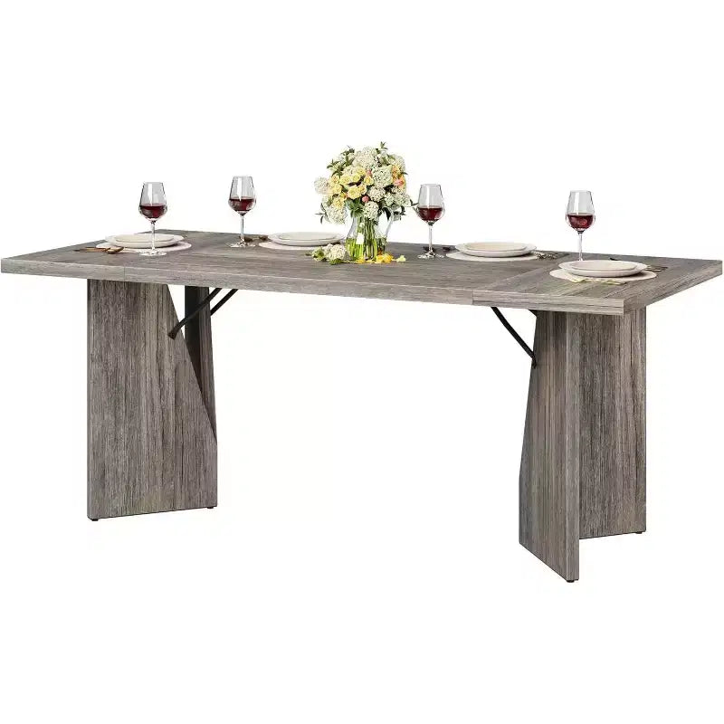 Table de salle à manger de ferme de 180 cm pour 6 personnes, table de cuisine rectangulaire en bois épais avec cadre durable, idéale pour la salle à manger, la cuisine, le bureau